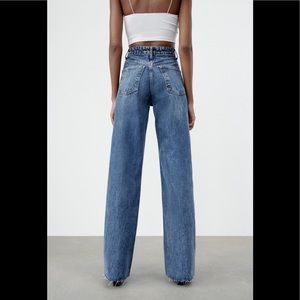 Zara dark blue wide leg denim jeans